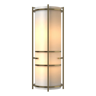 Buy modern-brass-with-white-art-glass-bb-glass-and-white-shade Banded Sconce by Hubbardton Forge