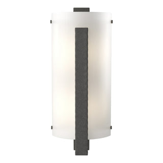 Buy natural-iron-with-white-art-glass-bb-glass-and-white-shade Vertical Bar Sconce by Hubbardton Forge