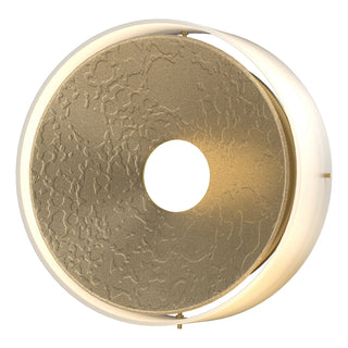 Buy soft-gold-with-opal-glass-gg-glass-and-white-shade Oculus Sconce by Hubbardton Forge