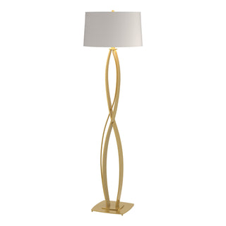 Buy modern-brass-with-flax-shade-se-glass-and-white-shade Almost Infinity Floor Lamp by Hubbardton Forge