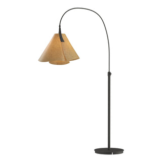 Buy natural-iron-with-cork-shade-sg-glass-and-amber-brown-shade Mobius Floor Lamp by Hubbardton Forge