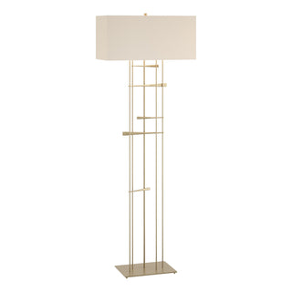 Buy soft-gold-with-flax-shade-se-glass-and-white-shade Cavaletti Floor Lamp by Hubbardton Forge