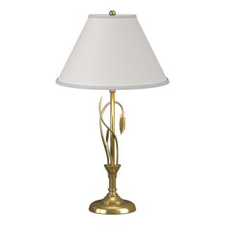 Buy modern-brass-with-natural-anna-shade-sf-glass-and-white-shade Leaf Table Lamp by Hubbardton Forge