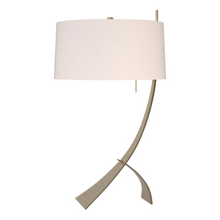 Buy soft-gold-with-flax-shade-se-glass-and-white-shade Stasis Table Lamp by Hubbardton Forge