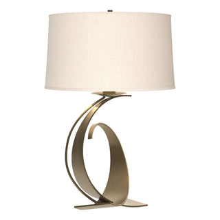 Buy soft-gold-with-flax-shade-se-glass-and-white-shade Fullered Impressions Table Lamp by Hubbardton Forge