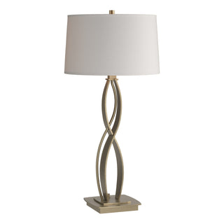 Buy soft-gold-with-flax-shade-se-glass-and-white-shade Almost Infinity Table Lamp by Hubbardton Forge