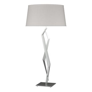 Buy vintage-platinum-with-flax-shade-se-glass-and-white-shade Facet Table Lamp by Hubbardton Forge