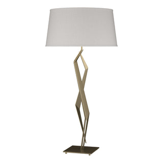 Buy soft-gold-with-flax-shade-se-glass-and-white-shade Facet Table Lamp by Hubbardton Forge