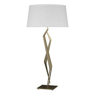 Buy soft-gold-with-natural-anna-shade-sf-glass-and-white-shade Facet Table Lamp by Hubbardton Forge
