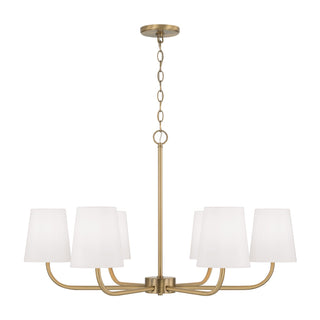 Buy aged-brass-with-white-fabric-stay-straight-shades-glass-and-white-shade Brody Chandelier by Capital Lighting