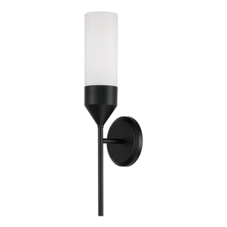 Buy matte-black-with-soft-white-glass-glass-and-white-shade Devon Outdoor (Damp) Wall Sconce by Capital Lighting