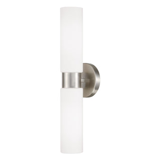 Buy brushed-nickel-with-soft-white-glass-glass-and-white-shade Theo Outdoor (Damp) Sconce by Capital Lighting