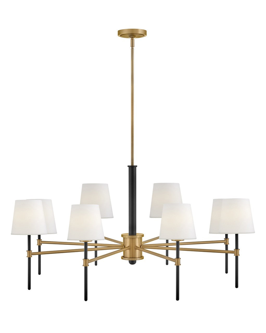 Saunders Chandelier by Hinkley – Lights: 8 Light (40.00"L x 40.00"W x 19.50"H) – Finish: Black with Lacquered Brass with Etched Opal Glass – Hinkley-46956BK-LCB