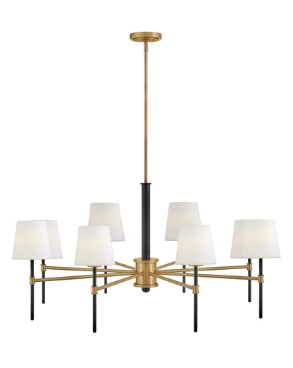 Saunders Chandelier by Hinkley – Lights: 8 Light (40.00"L x 40.00"W x 19.50"H) – Finish: Black with Lacquered Brass with Etched Opal Glass – Hinkley-46956BK-LCB
