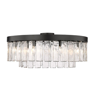 Buy matte-black-with-hammered-water-glass-glass-and-clear-textured-shade Ciara Semi-Flush Mount Ceiling Light by Golden