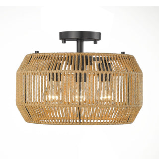 Buy matte-black-with-natural-raphia-rope-glass-and-woven-natural-shade Marlee Flush Mount Ceiling Light by Golden