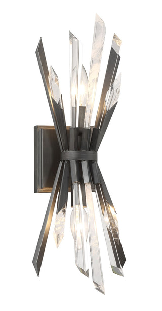 Buy midnight-graphite-with-clear-crystal-faux-rock-glass-and-woven-natural-shade Elsa Outdoor (Damp) Sconce by Metropolitan