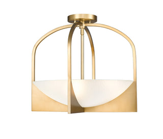 Buy modern-gold-with-sand-blast-glass-and-white-shade Devon Outdoor (Damp) Semi-Flush Mount Ceiling Light by Z-Lite