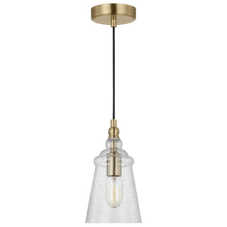 Buy satin-brass-with-clear-seeded-glass-and-clear-seedy-shade Loras Outdoor (Damp) Pendant by Generation Lighting