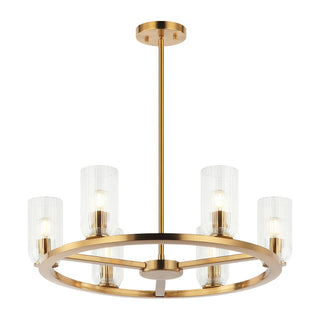 Buy aged-gold-brass-with-clear-ribbed-glass-glass-and-clear-textured-shade Westlock Chandelier by Matteo Lighting