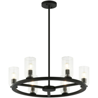 Buy matte-black-with-clear-ribbed-glass-glass-and-clear-textured-shade Westlock Chandelier by Matteo Lighting