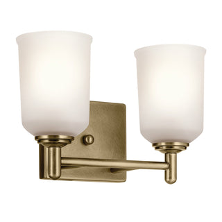 Buy natural-brass-with-clear-satin-etched-glass-and-white-shade Shailene Vanity by Kichler