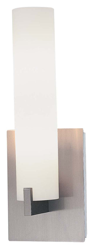 Buy brushed-nickel-with-etched-opal-glass-and-opal-shade Tube Outdoor (Damp) Sconce by George Kovacs