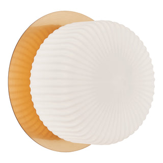 Buy aged-gold-brass-with-opal-ribbed-glass-glass-and-white-shade Knobbel Sconce by Matteo Lighting