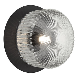 Buy matte-black-with-clear-ribbed-glass-glass-and-clear-textured-shade Knobbel Sconce by Matteo Lighting
