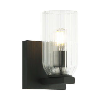 Buy matte-black-with-clear-ribbed-glass-glass-and-clear-textured-shade Westlock Sconce by Matteo Lighting