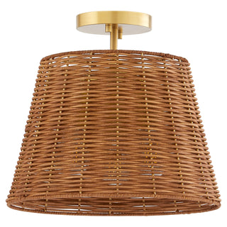 Buy aged-brass-with-espresso-glass-and-woven-natural-shade Robinson Outdoor (Damp) Semi-Flush Mount Ceiling Light by Quorum