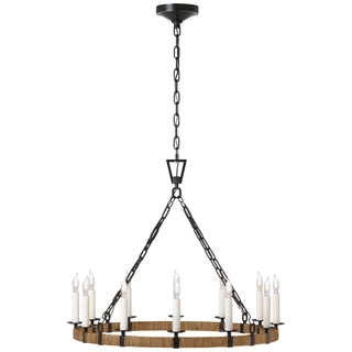 Buy aged-iron-and-natural-rattan Darlana Wrapped Outdoor (Damp) Chandelier by Visual Comfort Signature