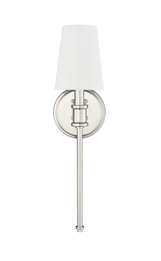 Buy polished-nickel-with-linen-glass Outdoor (Damp) Sconce by Millennium