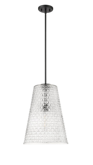Buy matte-black-with-rattan-lattice-clear-glass-and-clear-textured-shade Saben Pendant by Millennium