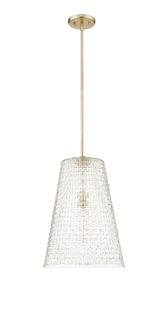 Buy modern-gold-with-rattan-lattice-clear-glass-and-clear-textured-shade Saben Pendant by Millennium