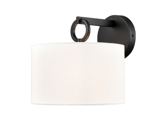 Buy matte-black-with-linen-glass-and-white-shade Braxstan Outdoor (Damp) Sconce by Millennium