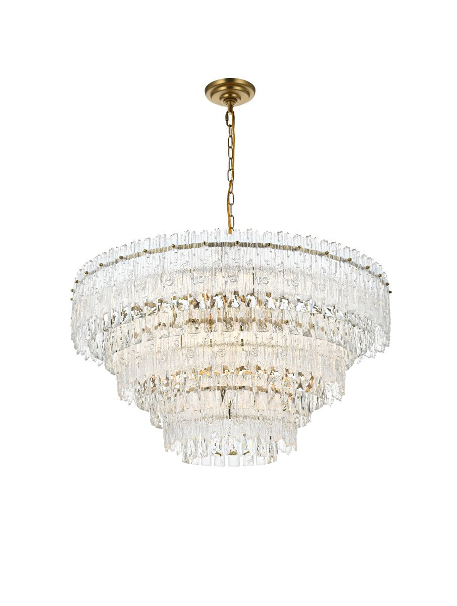 Emilia Pendant by Elegant Lighting – Lights: 10 Light (31.00"L x 31.00"W x 17.00"H) – Finish: Satin Gold and Clear Textured Shade – Elegant Lighting-1780D31SG