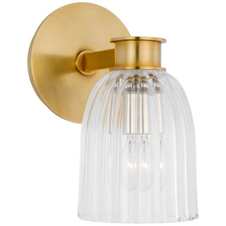 Buy hand-rubbed-antique-brass-with-clear-glass-glass-and-clear-textured-shade Asalea Outdoor (Damp) Sconce by Visual Comfort Signature
