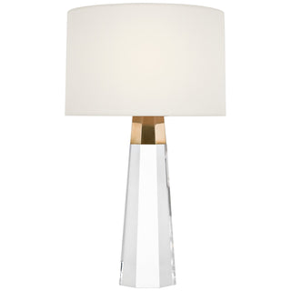 Buy crystal-and-hand-rubbed-antique-brass-with-8-x-9-x-5-75-linen-glass-and-natural-cream-shade Olsen Outdoor (Damp) Lamp by Visual Comfort Signature