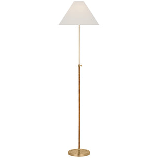 Buy antique-burnished-brass-and-natural-rattan-with-4-x-14-75-x-10-linen-glass Basden Floor Lamp by Visual Comfort Signature