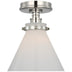 Polished Nickel with White Glass Glass and White Shade