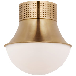 Buy antique-burnished-brass-with-white-glass-glass-and-white-shade Precision Outdoor (Damp) Flush Mount Ceiling Light by Visual Comfort Signature