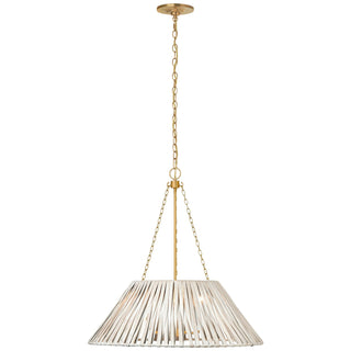 Buy soft-brass-with-white-wicker-glass-and-woven-natural-shade Corinne Outdoor (Damp) Pendant by Visual Comfort Signature