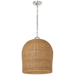 Buy polished-nickel-with-natural-wicker-glass-and-woven-natural-shade Nancy Outdoor (Damp) Pendant by Visual Comfort Signature