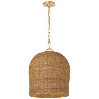 Buy soft-brass-with-natural-wicker-glass-and-woven-natural-shade Nancy Outdoor (Damp) Pendant by Visual Comfort Signature