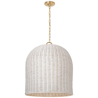Buy soft-brass-with-white-wicker-glass-and-woven-natural-shade Nancy Outdoor (Damp) Pendant by Visual Comfort Signature