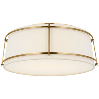 Buy hand-rubbed-antique-brass-with-linen-and-frosted-acrylic-glass-and-frosted-shade Callaway Outdoor (Damp) Flush Mount Ceiling Light by Visual Comfort Signature