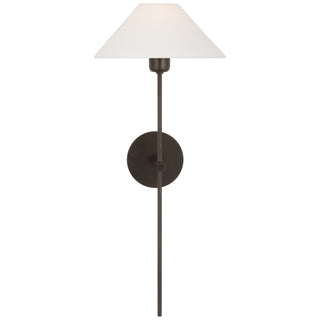 Buy bronze-with-3-25-x-10-75-x-5-75-linen-glass-and-white-shade Hackney Outdoor (Damp) Sconce by Visual Comfort Signature