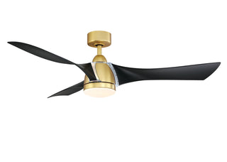 Buy brushed-satin-brass-finish-with-black-blades 3-Blades Klear Outdoor (Damp) Ceiling Fan with Light by Fanimation