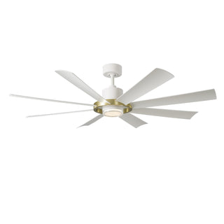 Buy soft-brass-matte-white-finish-with-matte-white-blades 8-Blades Aura Outdoor (Wet) Ceiling Fan with Light by Modern Forms Fans